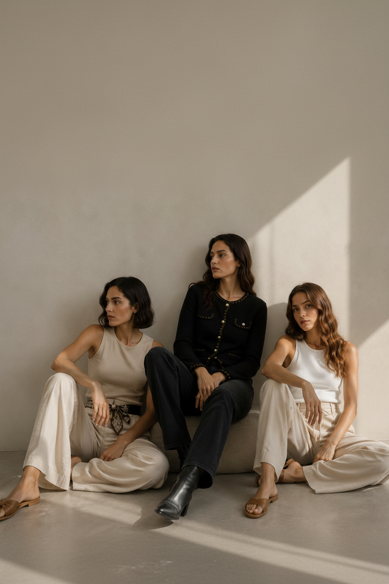 Three women editorial fashion