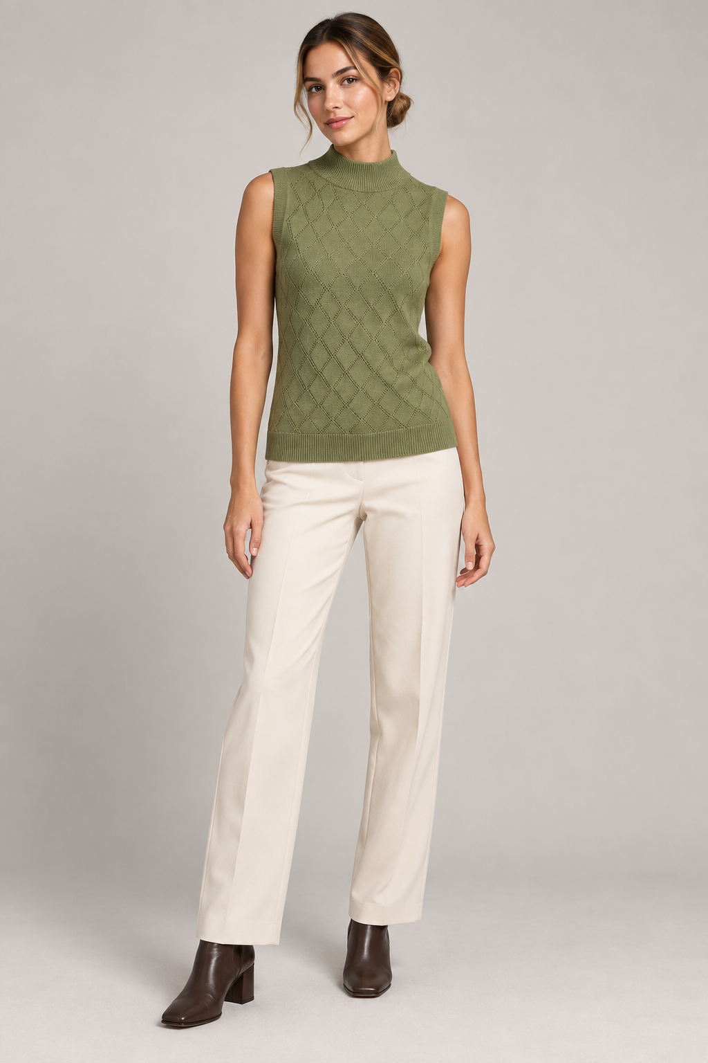 Gilet Smanicato a Collo Alto con Texture Incrociata