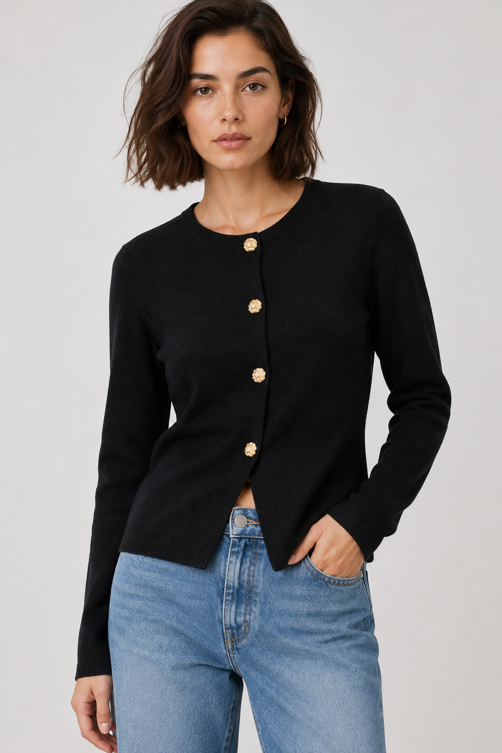 Soft Knit Cardigan · Gold Trims