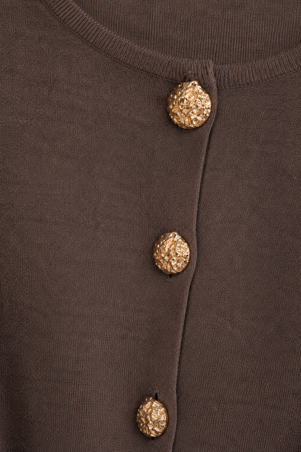 Soft Knit Cardigan · Warm Brown with Gold Buttons