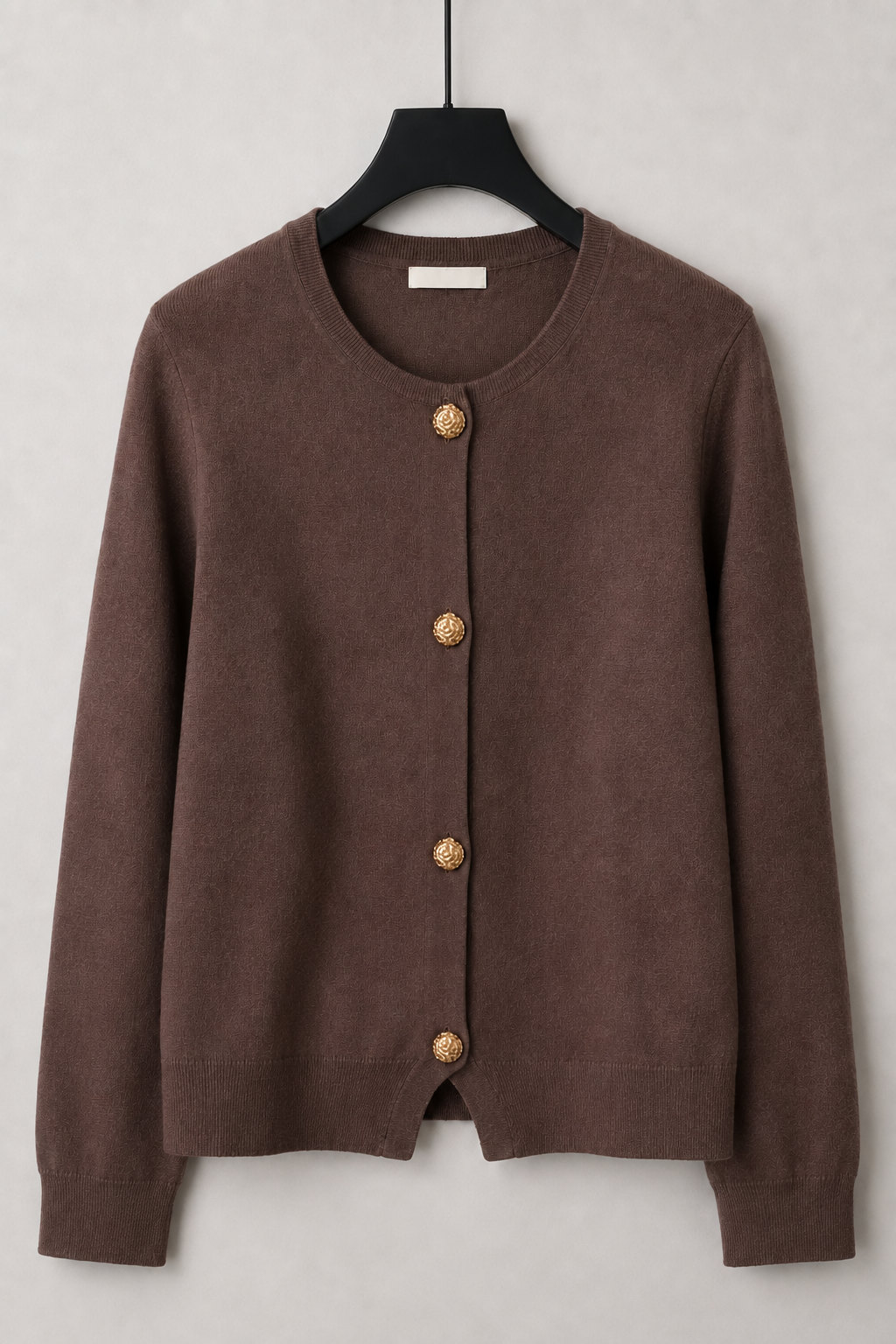 Soft Knit Cardigan · Warm Brown with Gold Buttons