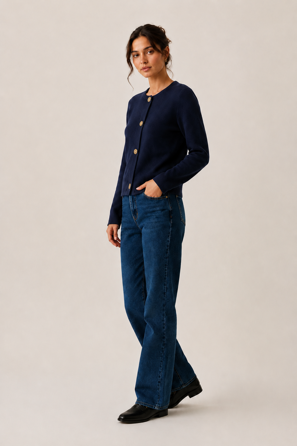 Cardigan in Maglia Morbida · Blu Navy con Bottoni Dorati