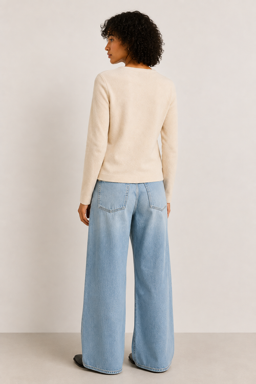 Soft Knit Cardigan · Natural Beige with Gold Buttons