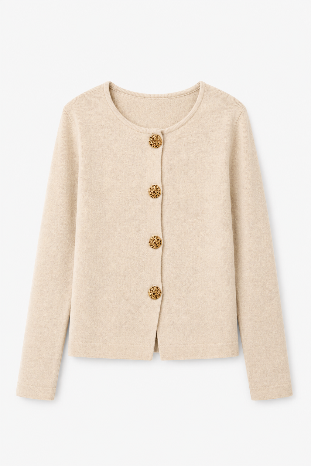 Cardigan in Maglia Morbida · Beige Naturale con Bottoni Dorati