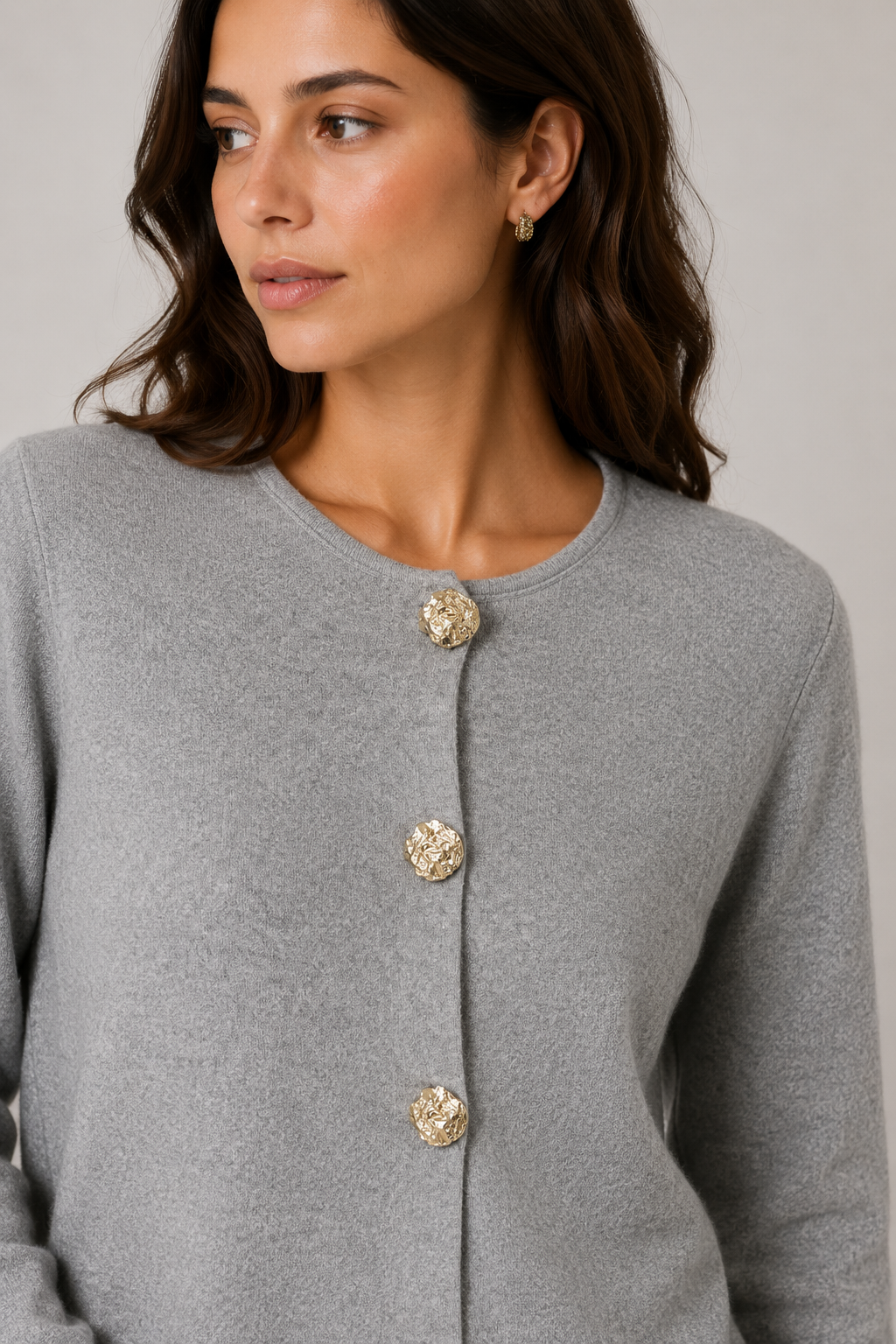 Cardigan in Maglia Morbida · Grigio Melànge con Bottoni Dorati