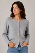 Cardigan in Maglia Morbida · Grigio Melànge con Bottoni Dorati