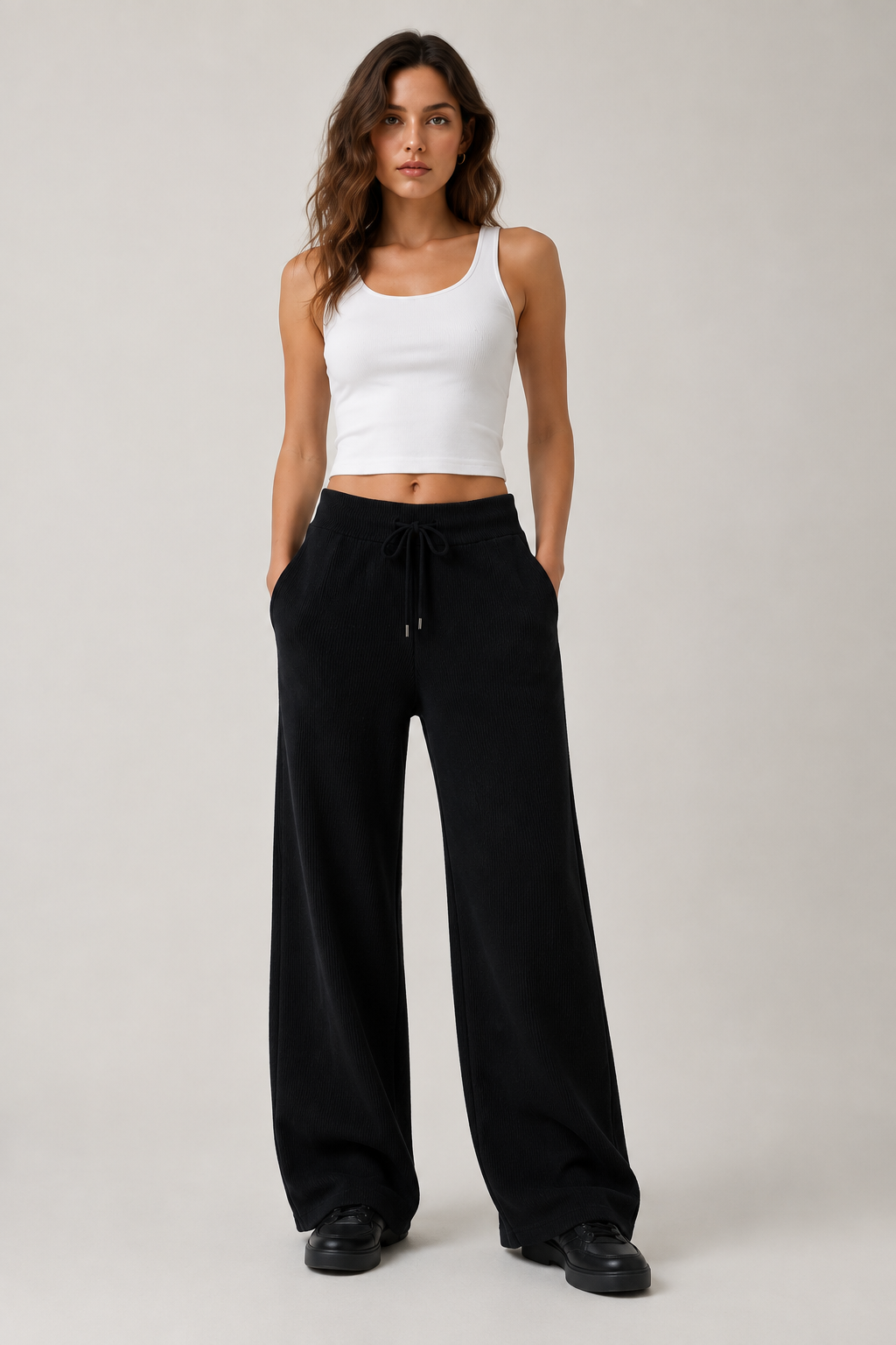 Black Rib Knit Pants - Soft and Relaxed Fit