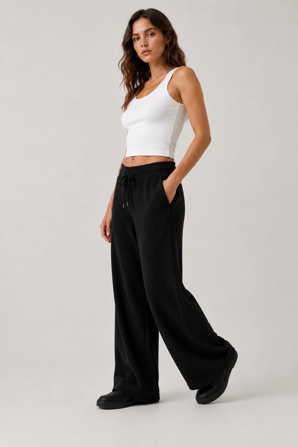 Black Rib Knit Pants - Soft and Relaxed Fit