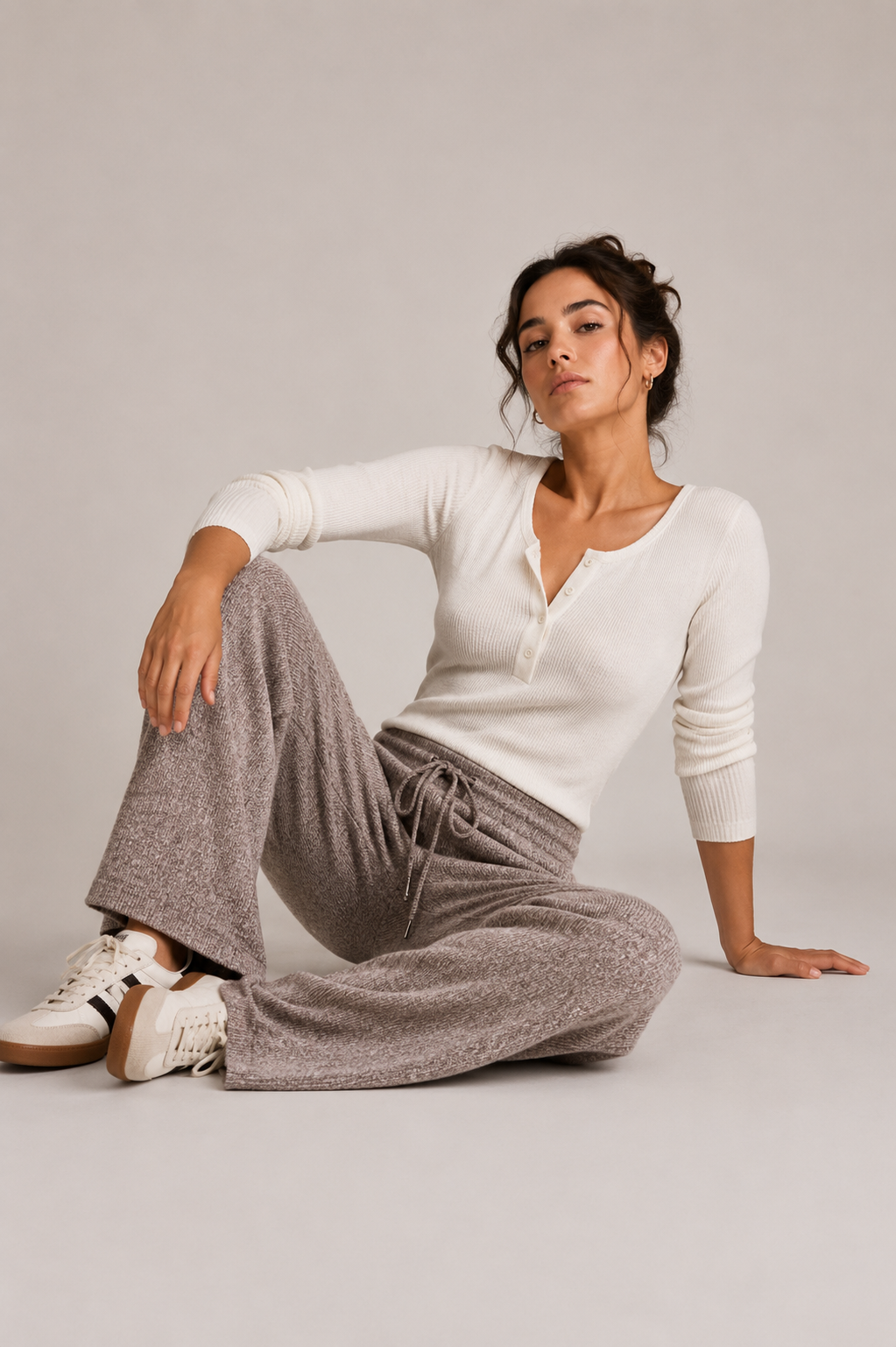 Pantaloni in Maglia Costina Tortora - Fit Morbido e Rilassato