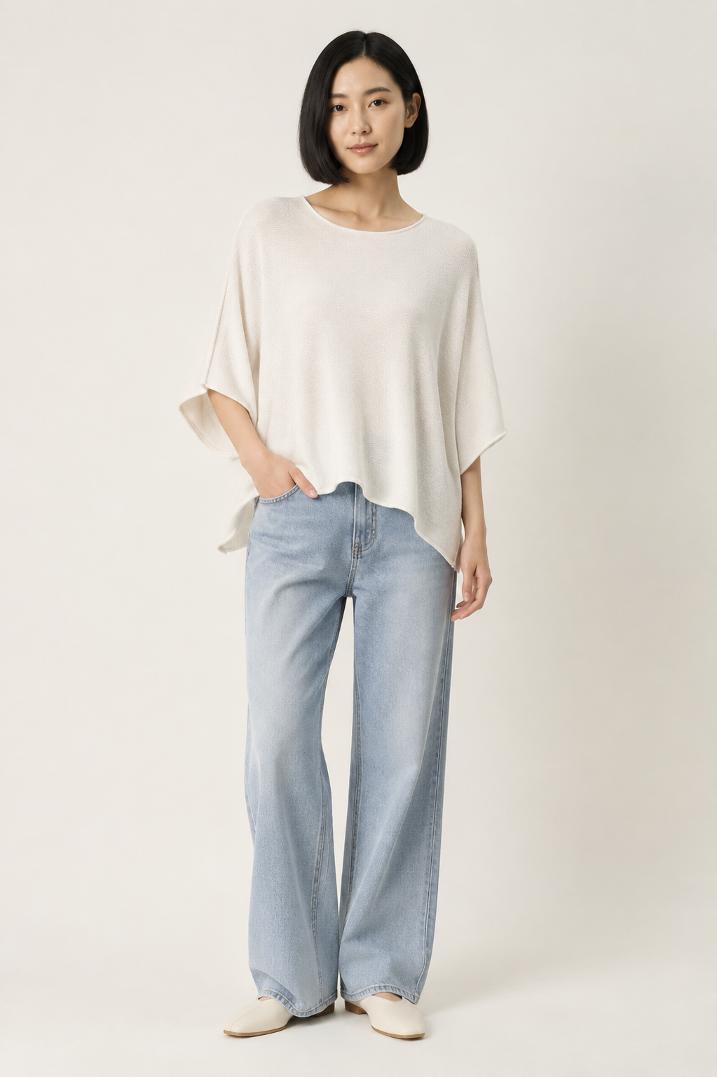 Maglia Oversize Cappuccino con Maniche a Tre Quarti