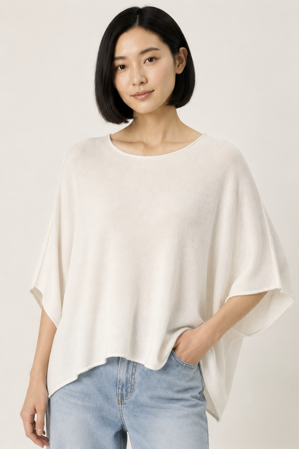 Maglia Oversize Cappuccino con Maniche a Tre Quarti
