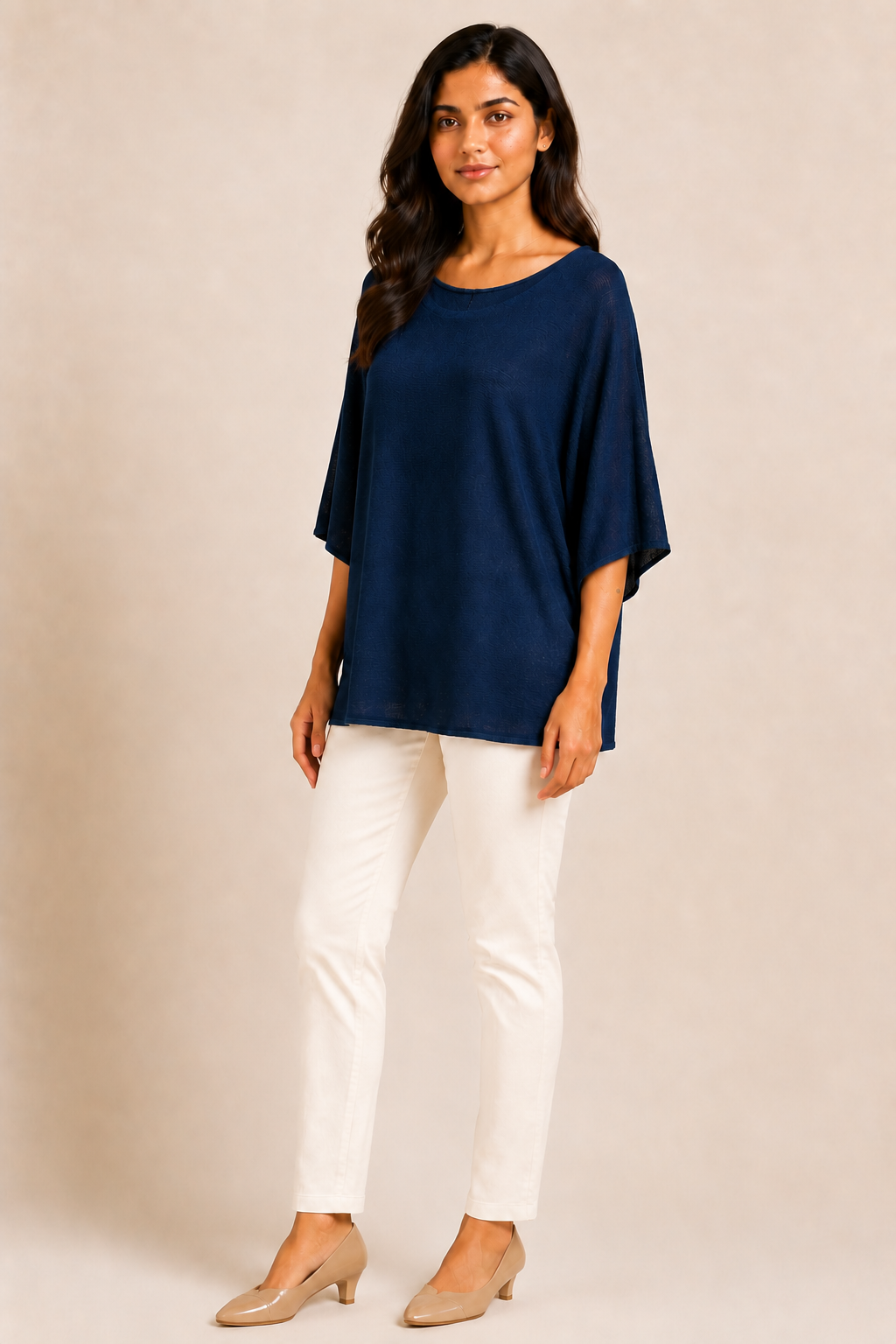 Maglia Oversize Blu Navy con Maniche a Tre Quarti