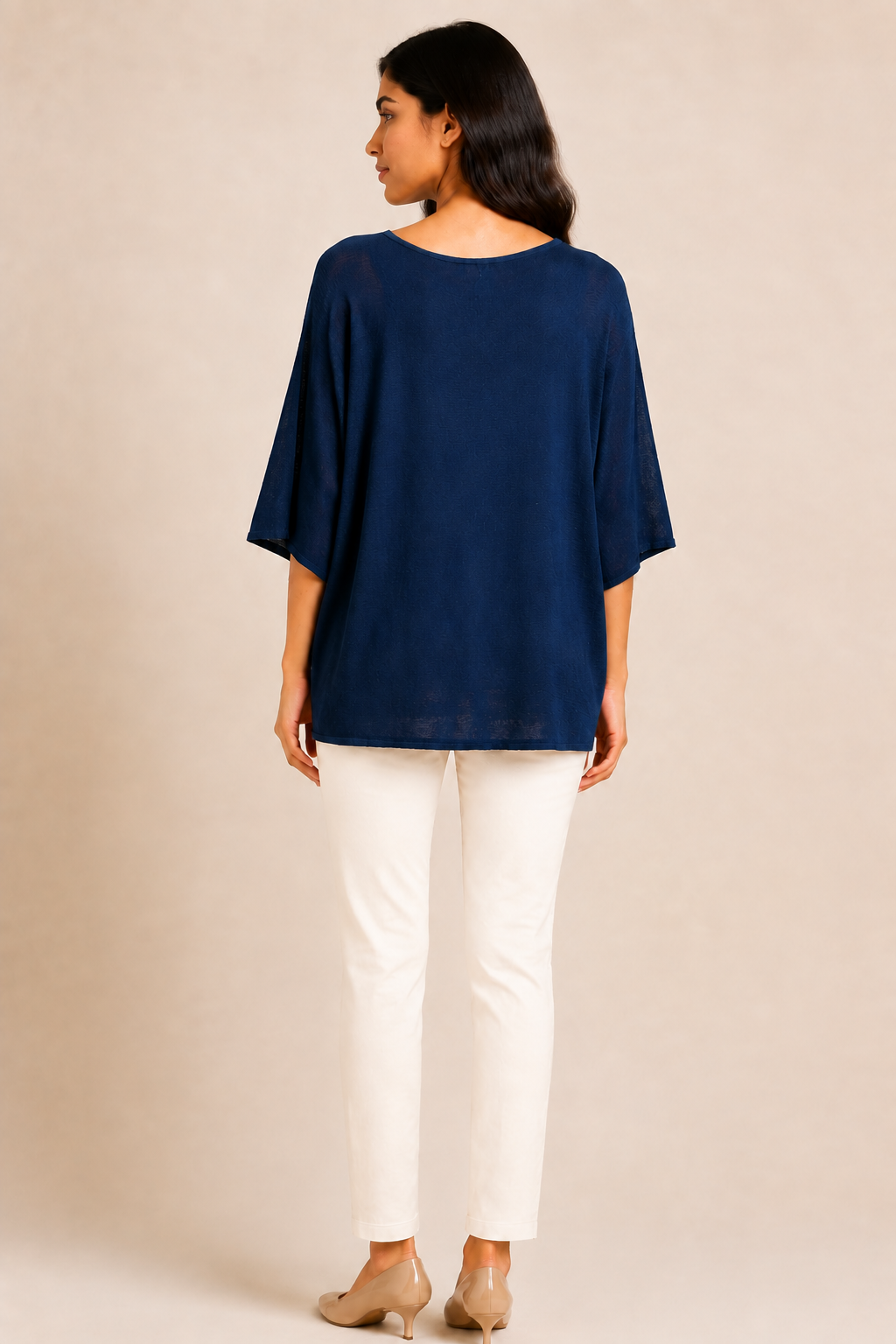 Maglia Oversize Blu Navy con Maniche a Tre Quarti