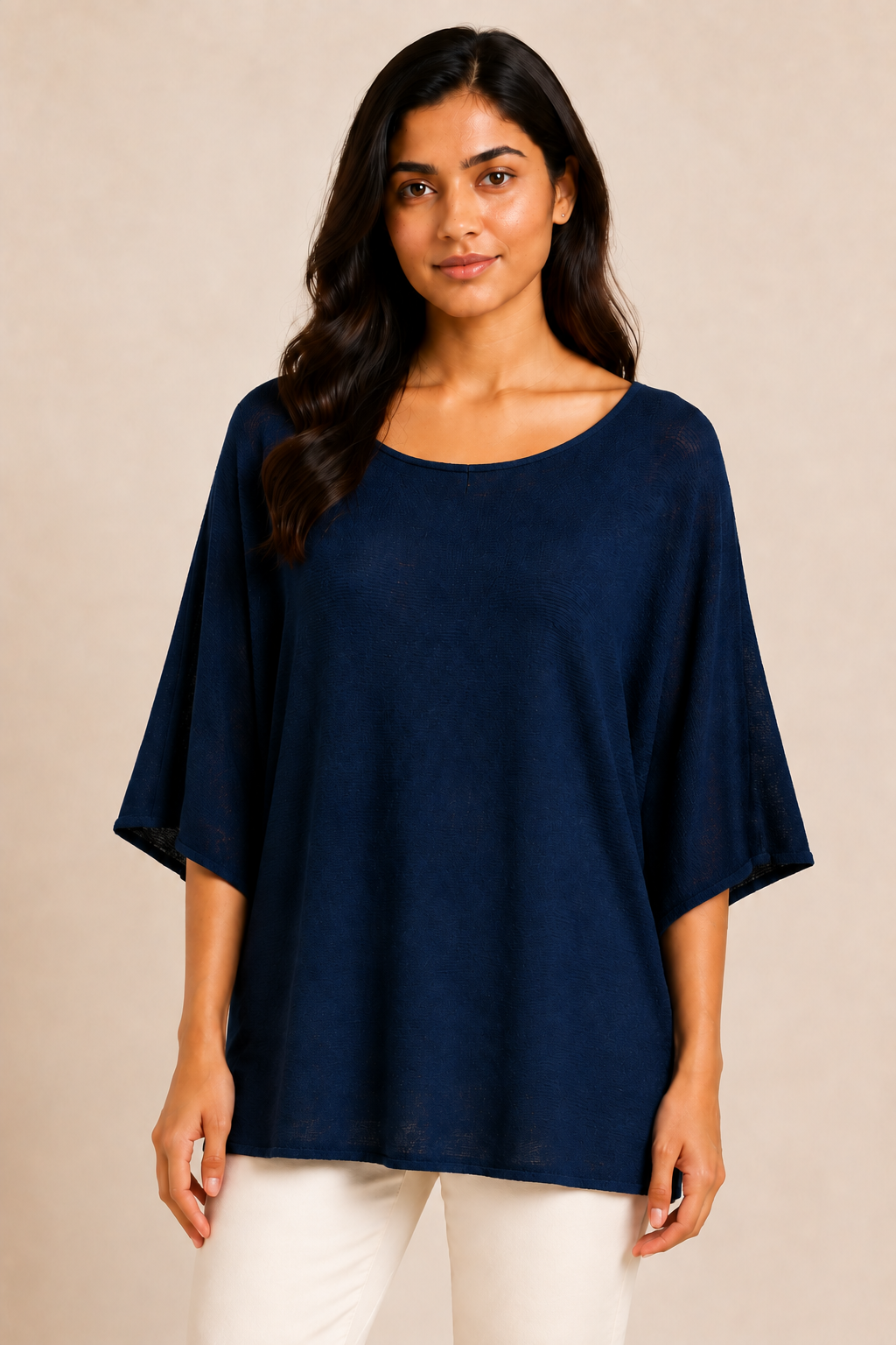 Maglia Oversize Blu Navy con Maniche a Tre Quarti