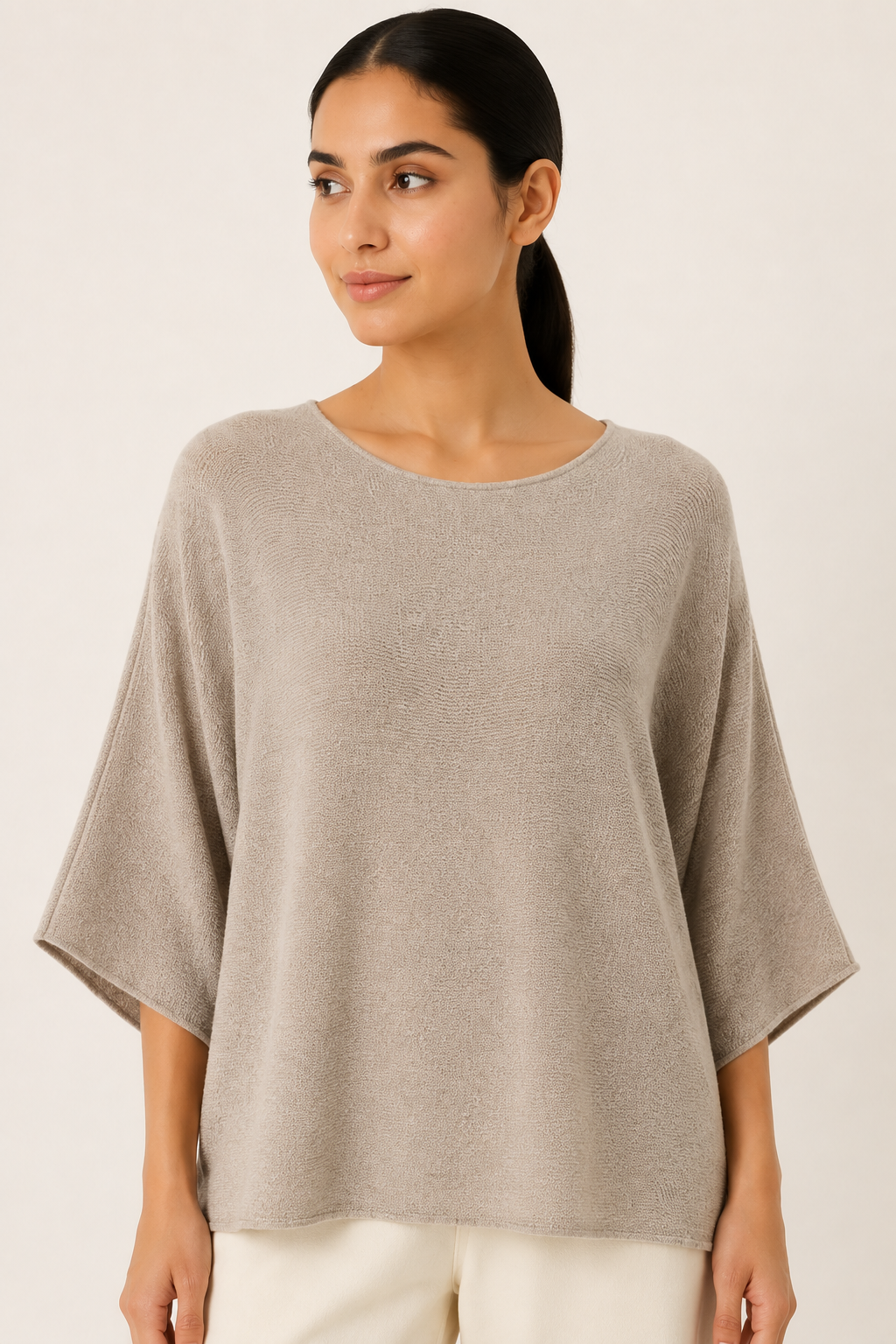 Maglia Oversize Beige Greige con Maniche Kimono
