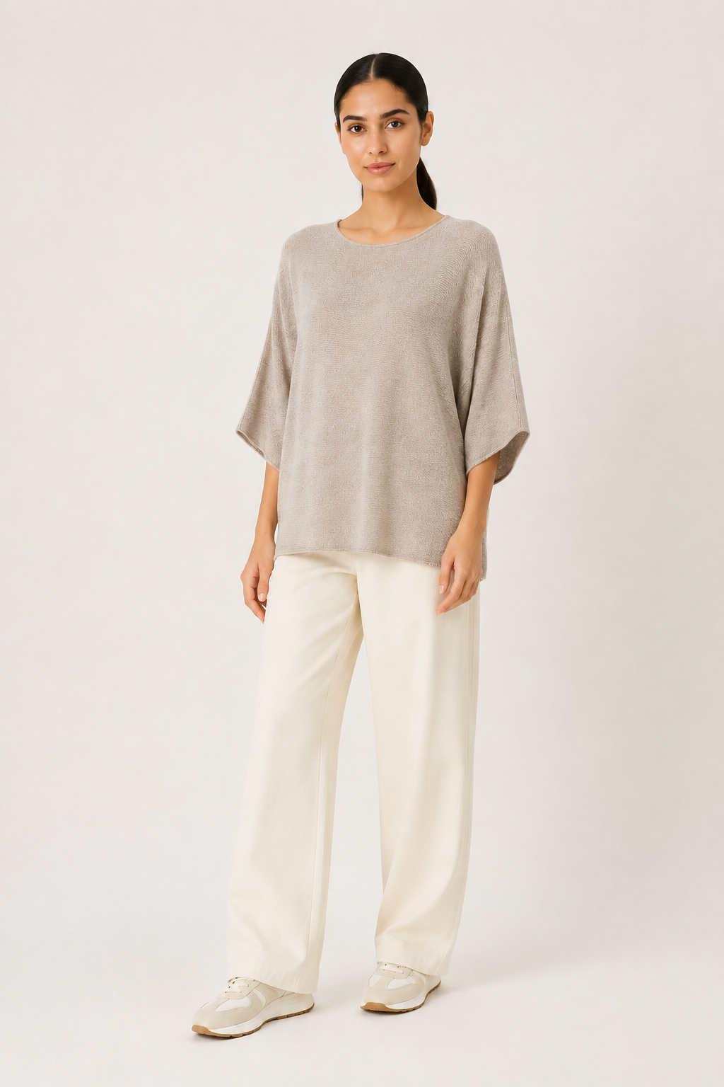 Maglia Oversize Beige Greige con Maniche Kimono