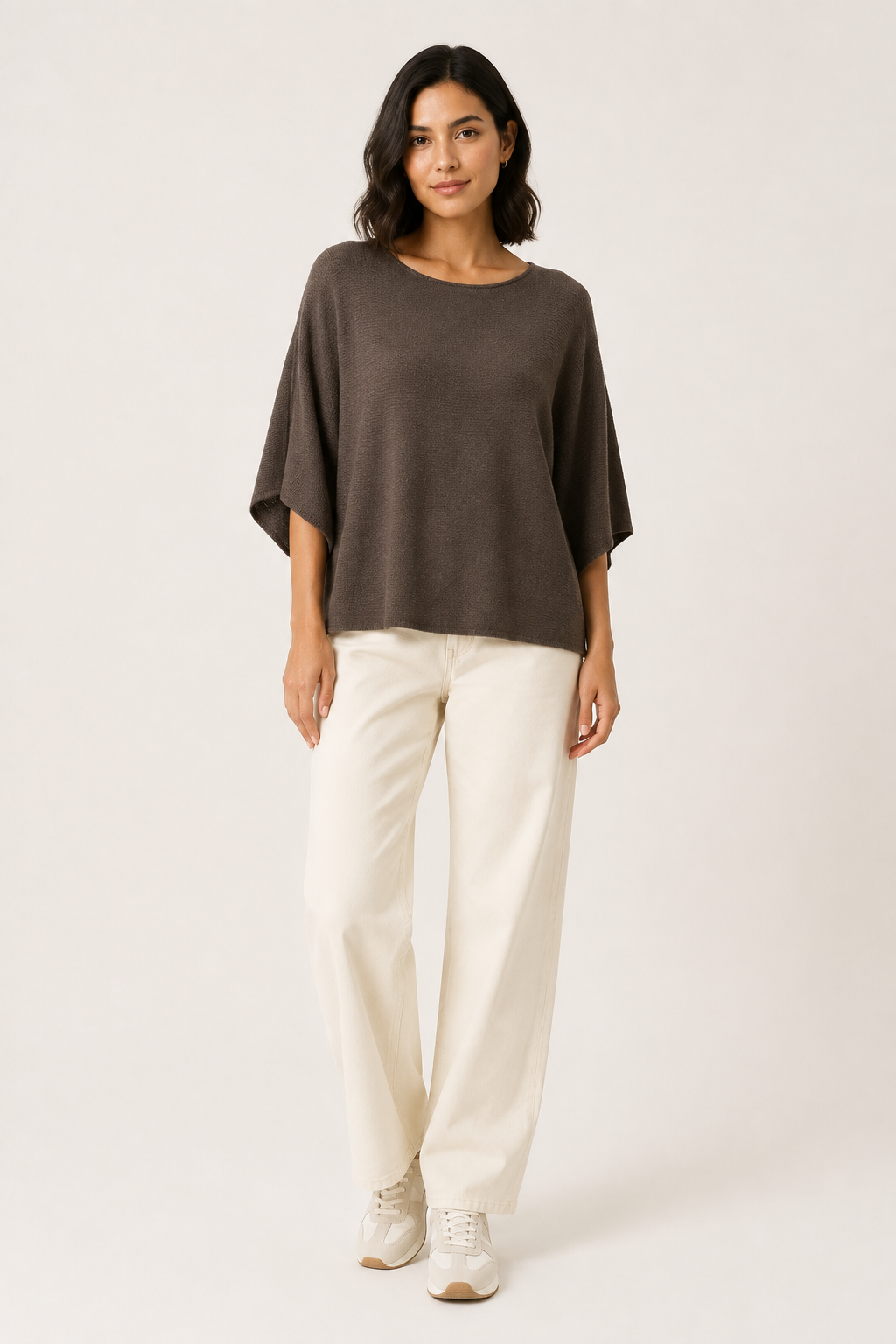 Maglia Kimono in Tessuto Fluido · Tabacco Autunnale