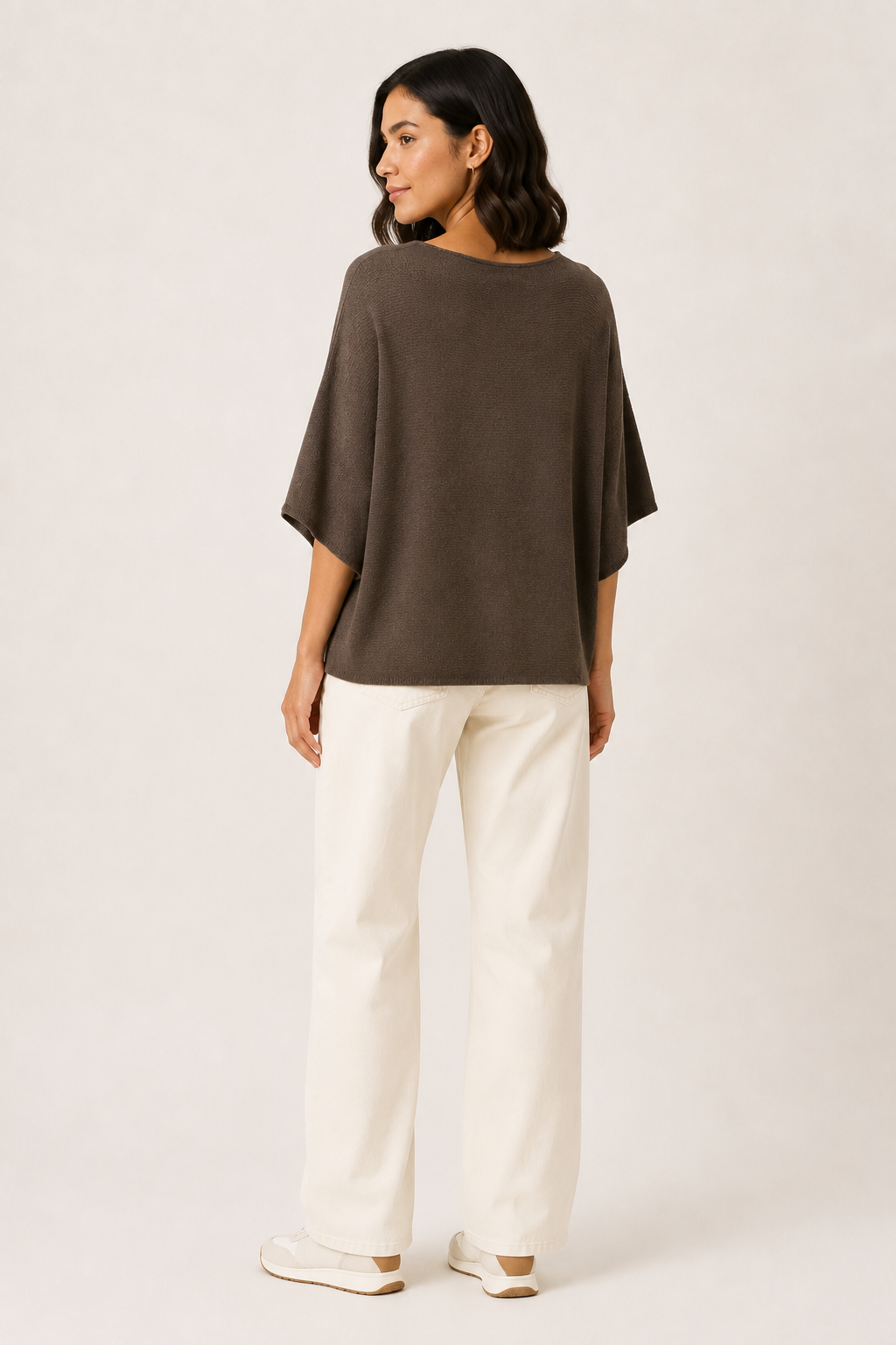 Maglia Kimono in Tessuto Fluido · Tabacco Autunnale