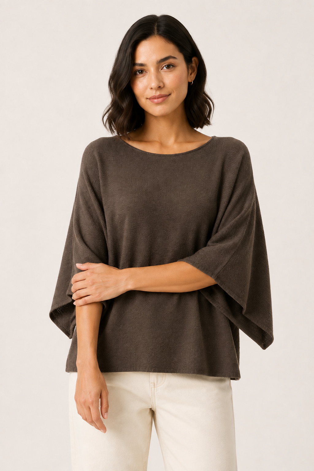 Maglia Kimono in Tessuto Fluido · Tabacco Autunnale