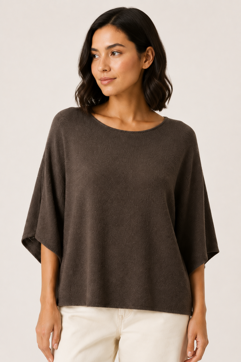 Maglia Kimono in Tessuto Fluido · Tabacco Autunnale
