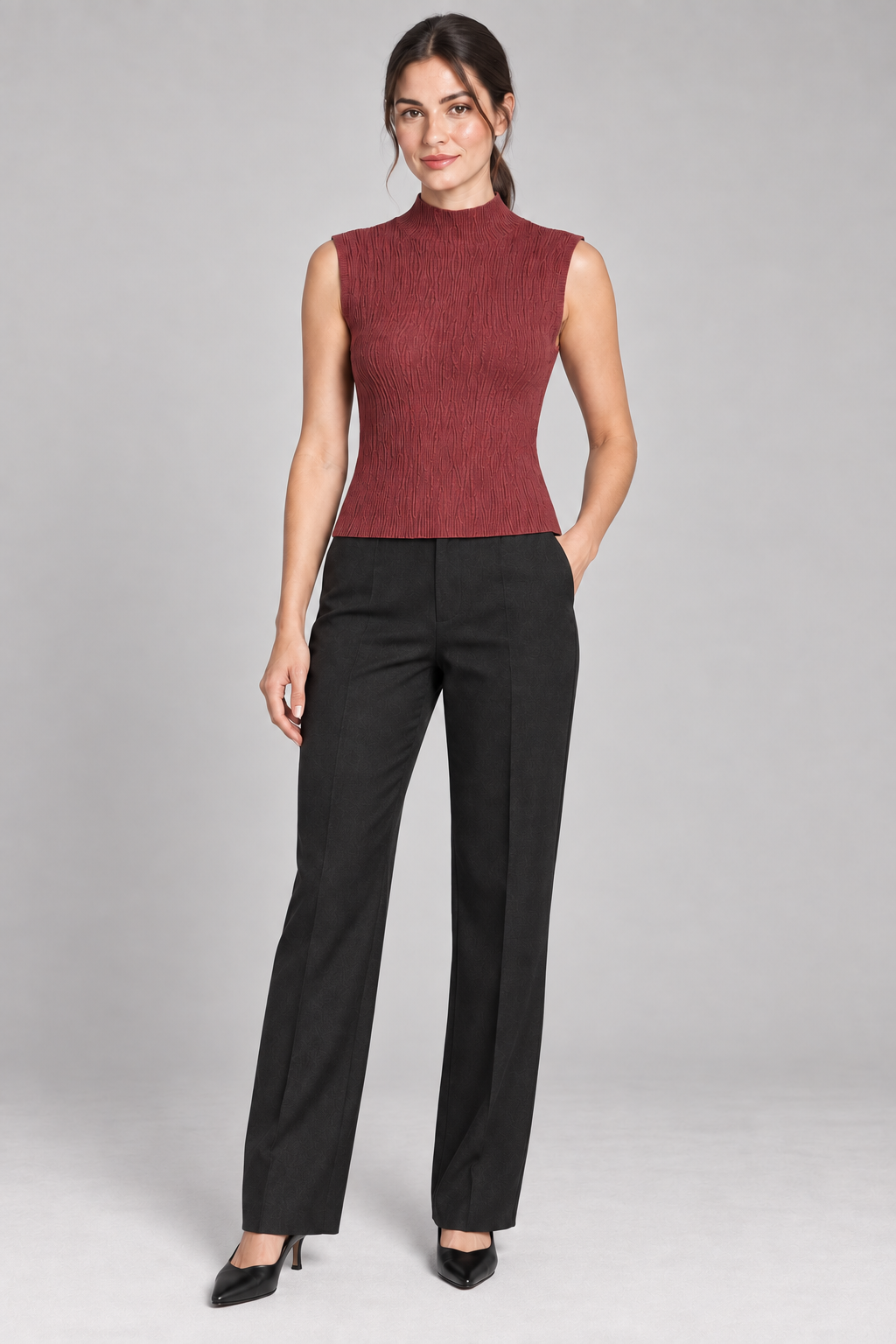 Top in Maglia a Costine con Collo Alto