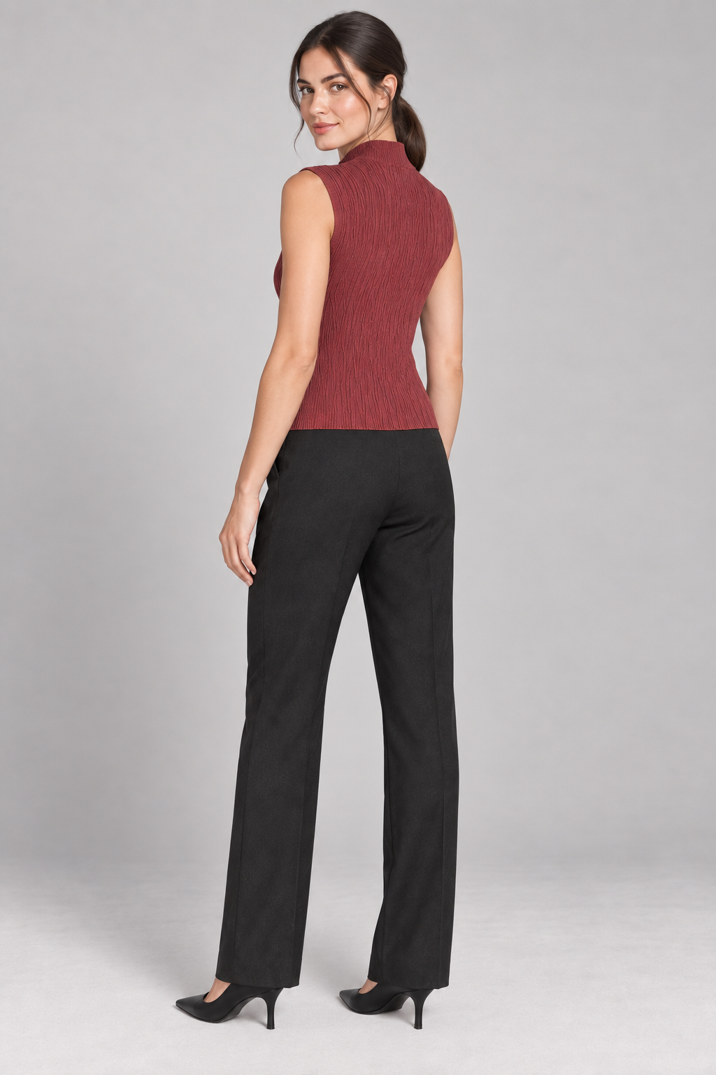 Top in Maglia a Costine con Collo Alto