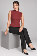 Top in Maglia a Costine con Collo Alto