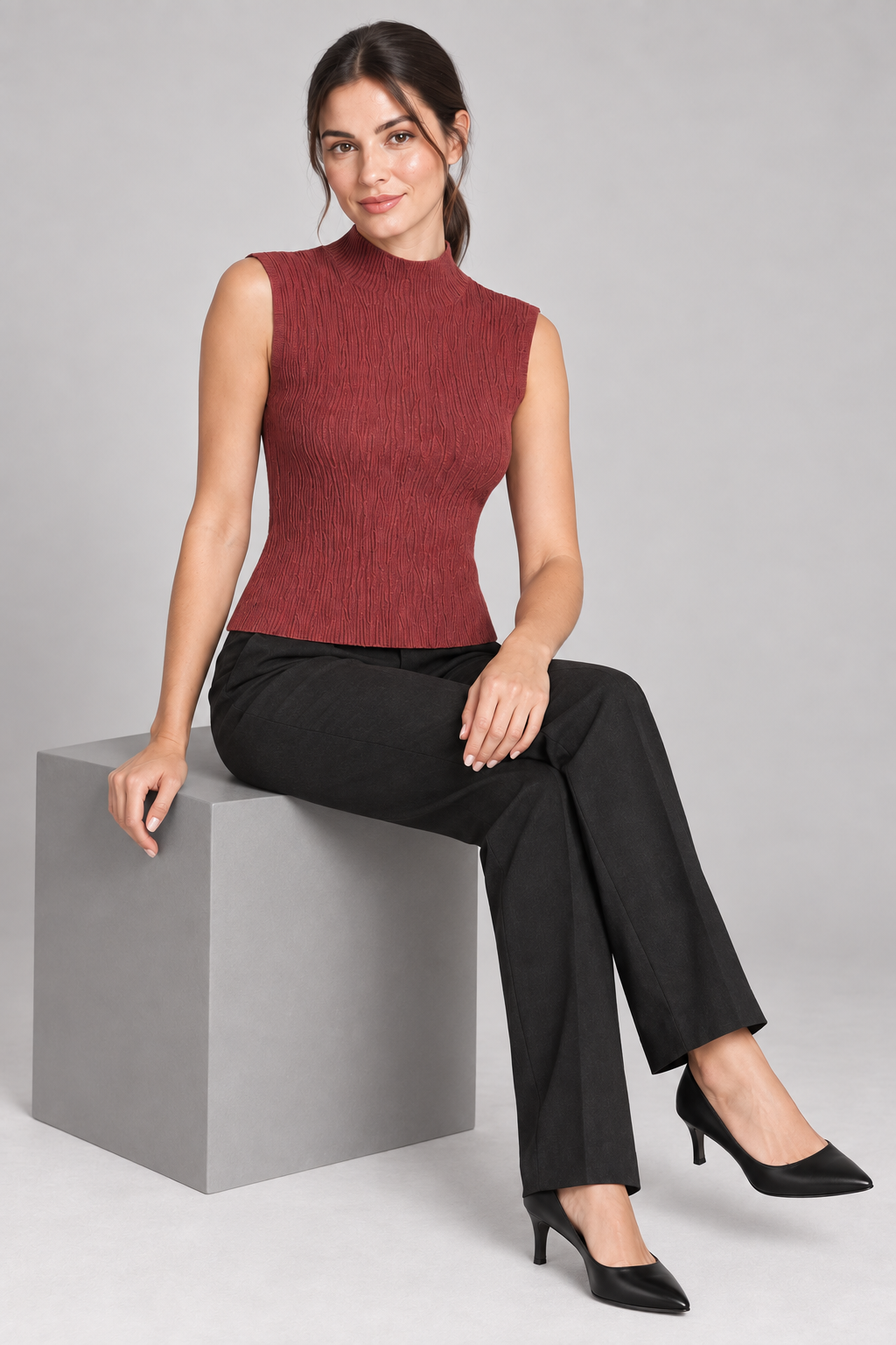 Top in Maglia a Costine con Collo Alto