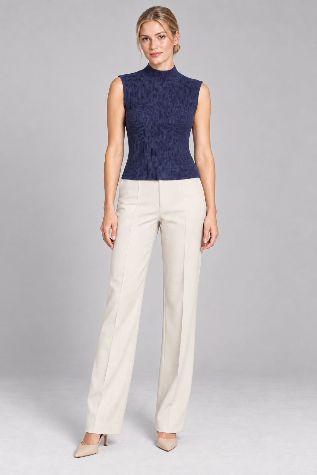 Top in Maglia a Costine con Collo Alto
