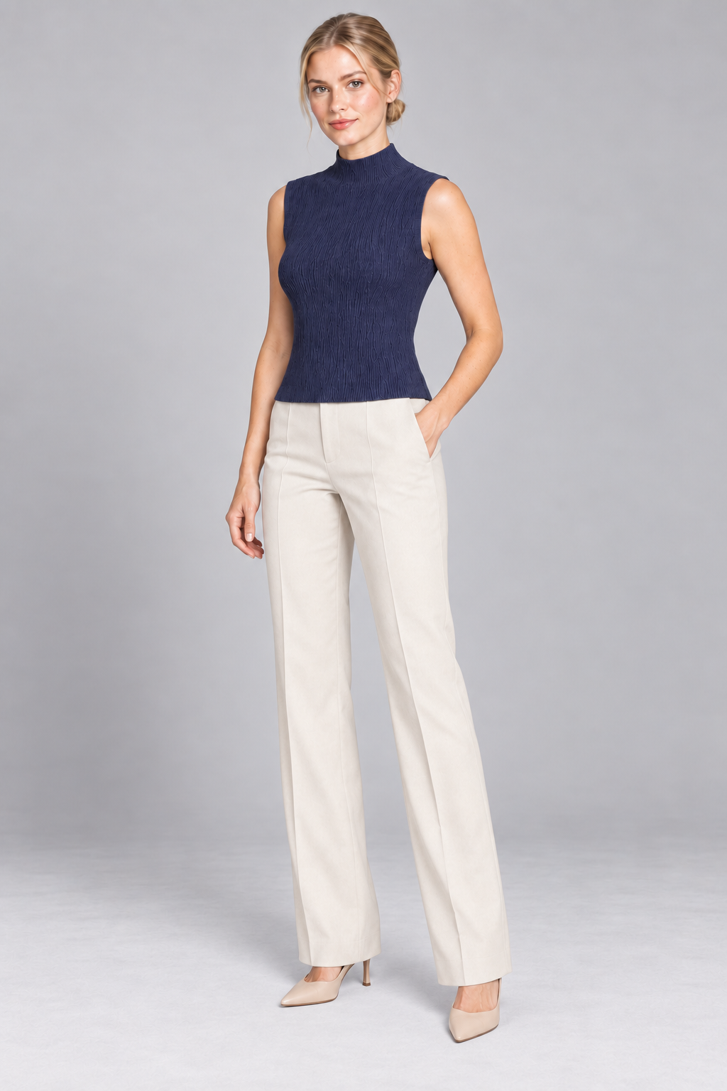 Top in Maglia a Costine con Collo Alto