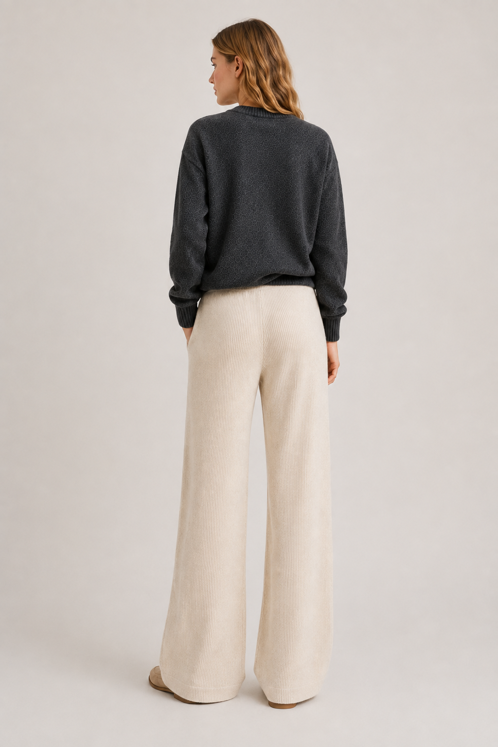 Pantaloni in Maglia Costina Avorio - Fit Morbido e Rilassato