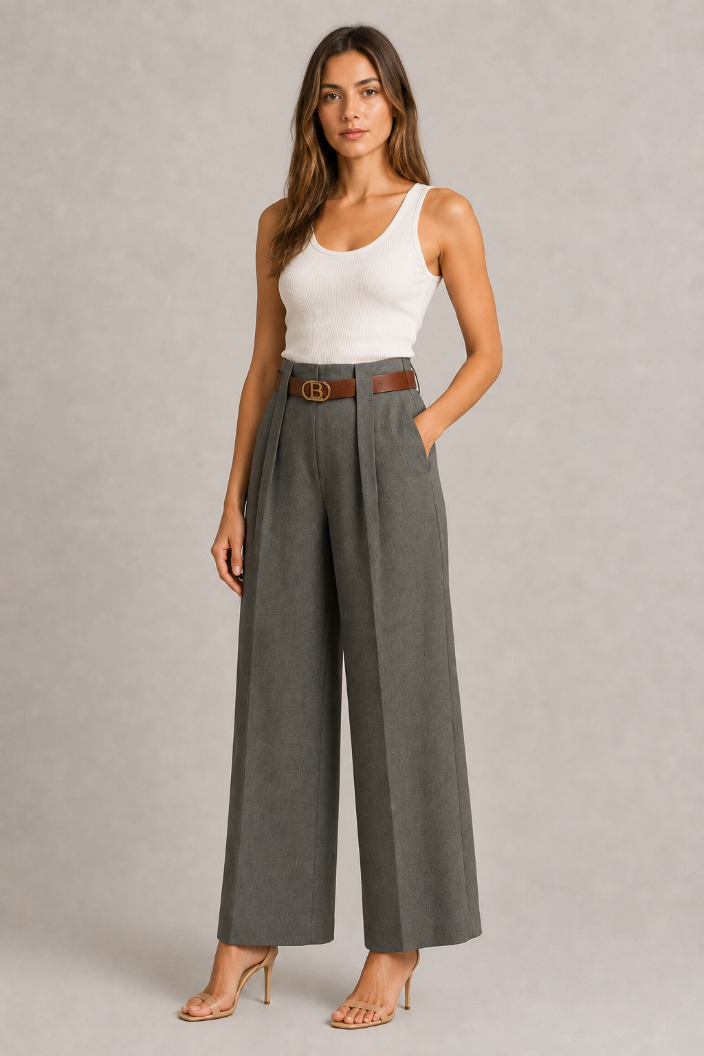 Premium Fabric Trousers with Belt · Elegant Black