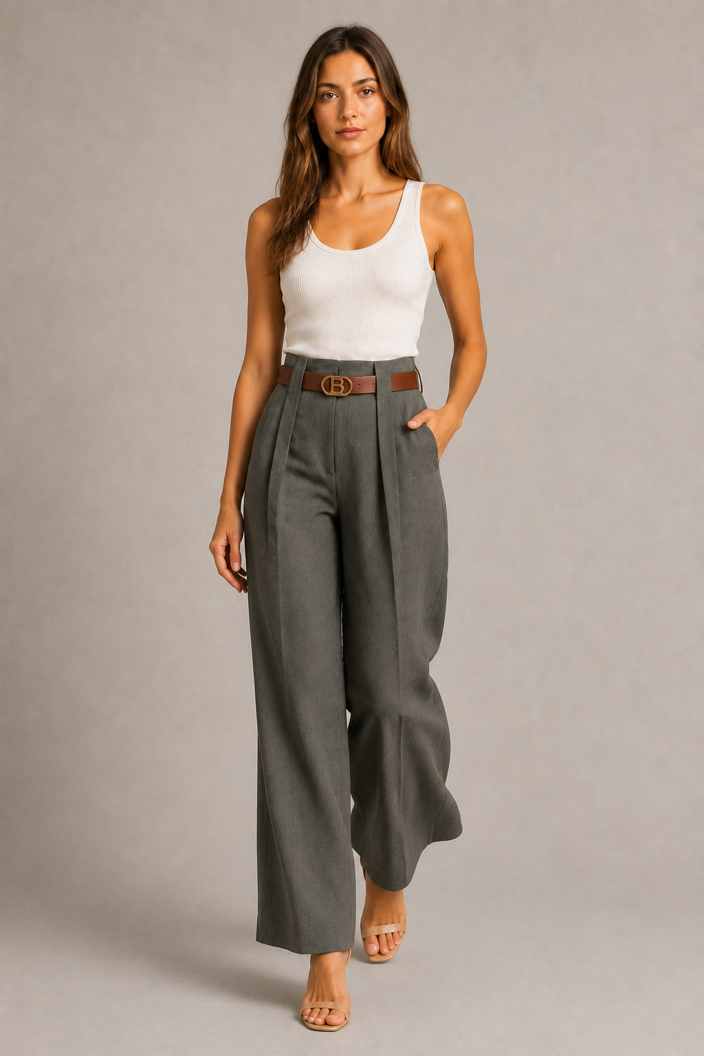 Premium Fabric Trousers with Belt · Elegant Black