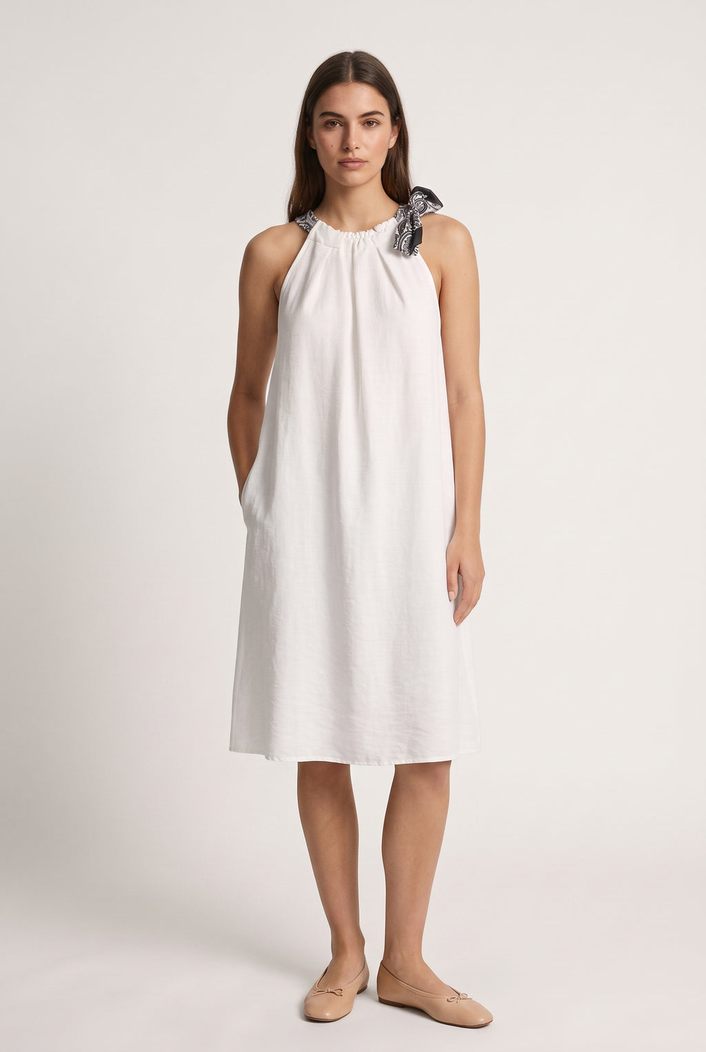 White Paisley Strappy Slip Dress