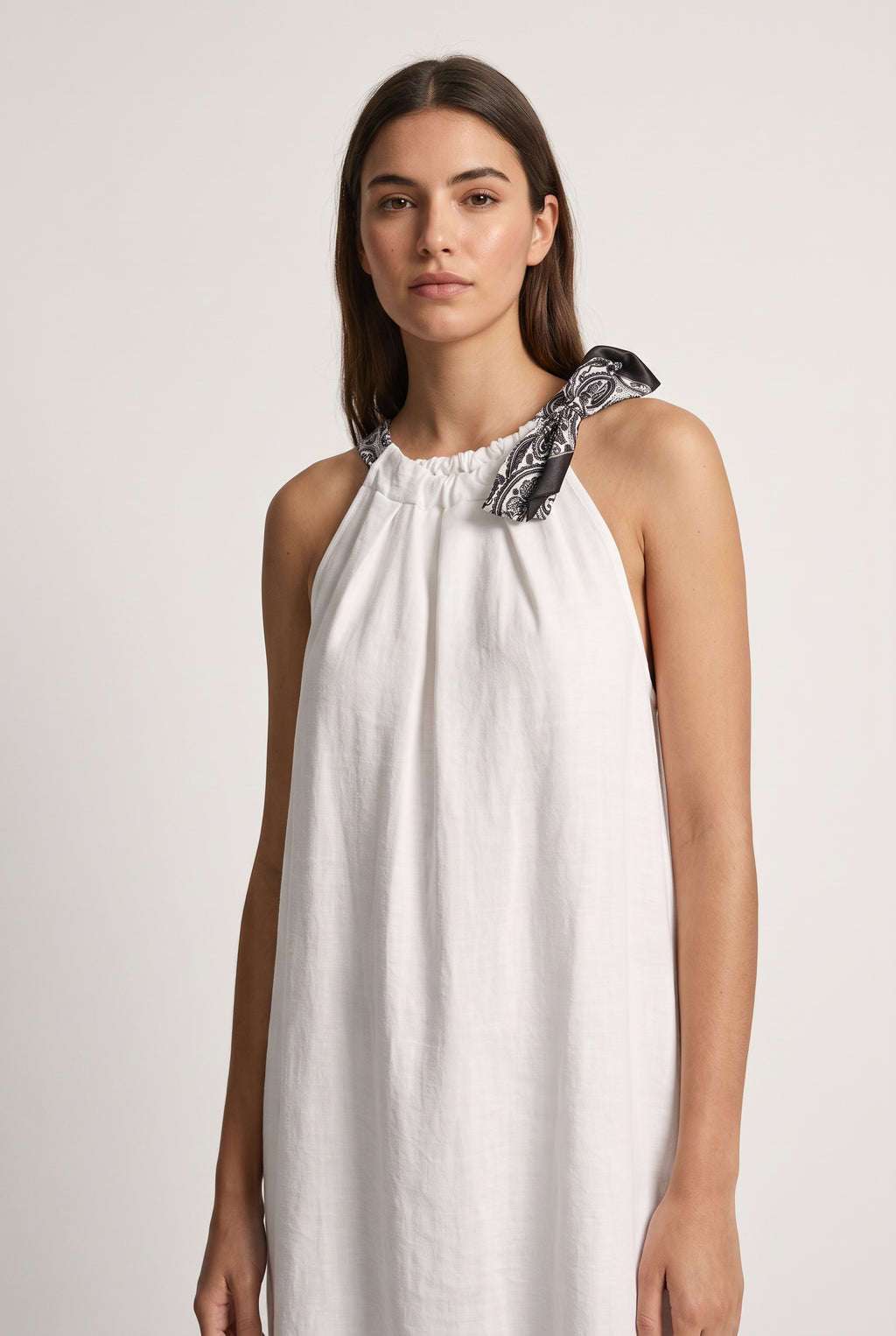 White Paisley Strappy Slip Dress