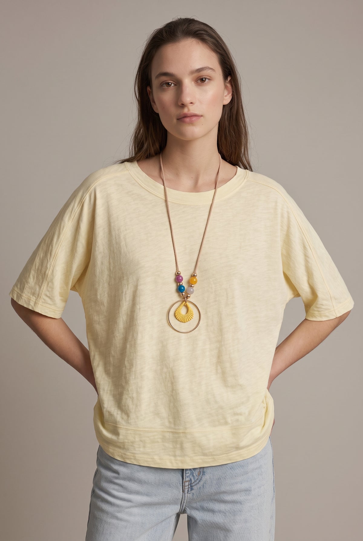 Top Oversize Giallo Burro a Mezza Manica