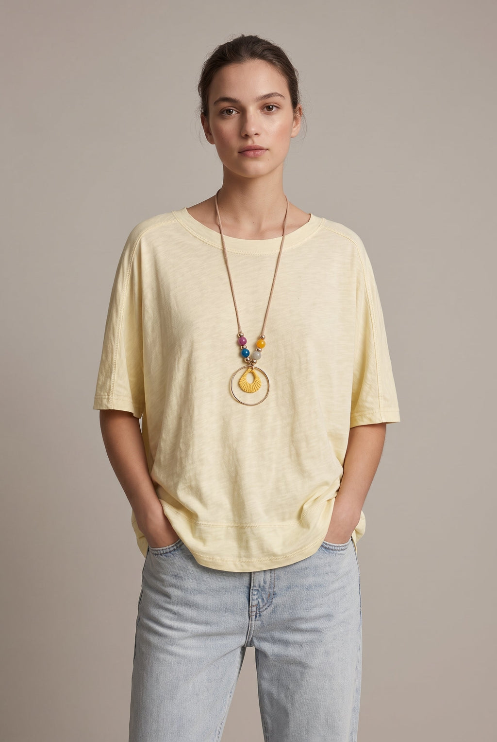 Top Leggero Oversize Giallo Burro - Vista frontale