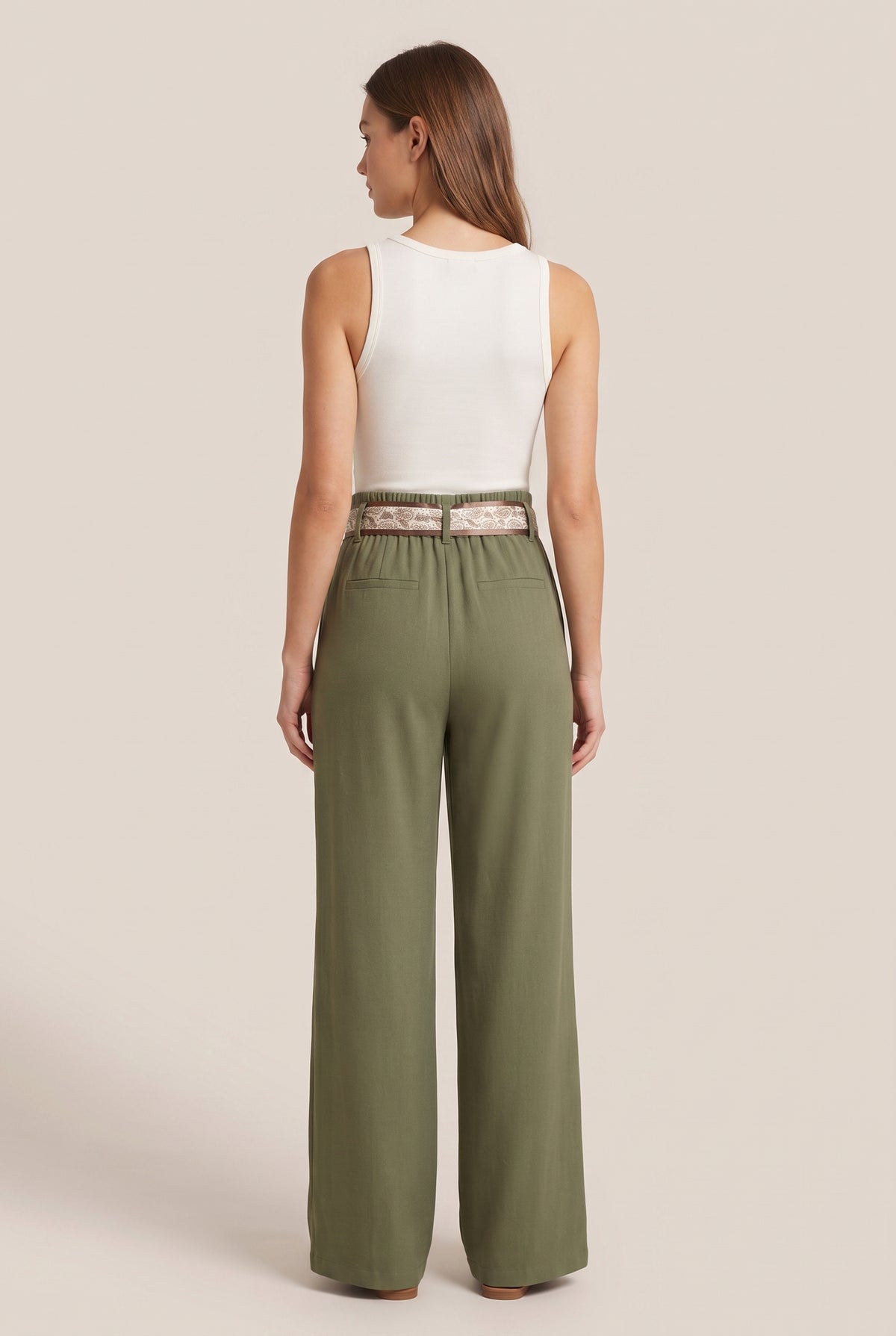 Tailored Trousers · Olive Green with Paisley Belt