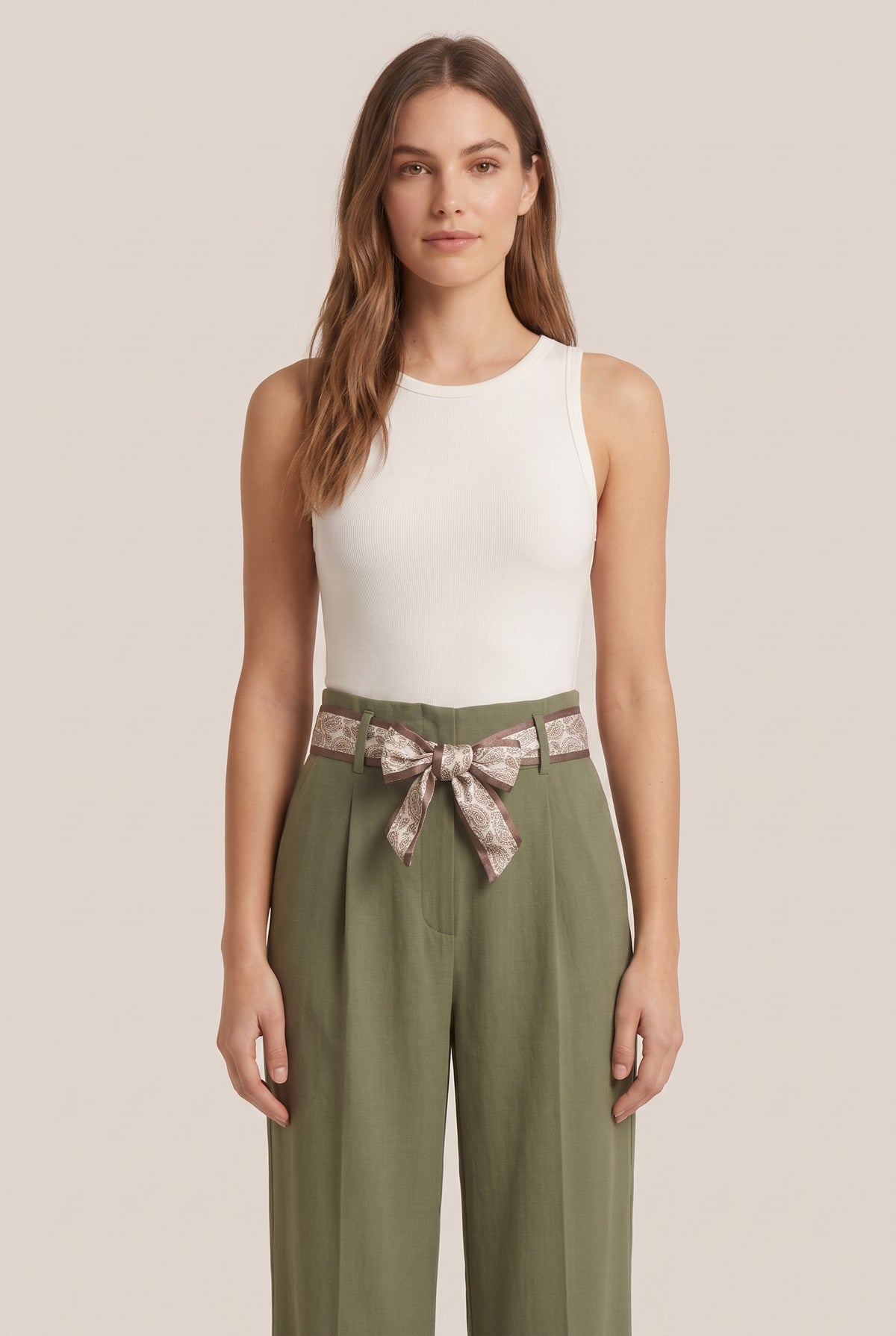 Tailored Trousers · Olive Green with Paisley Belt