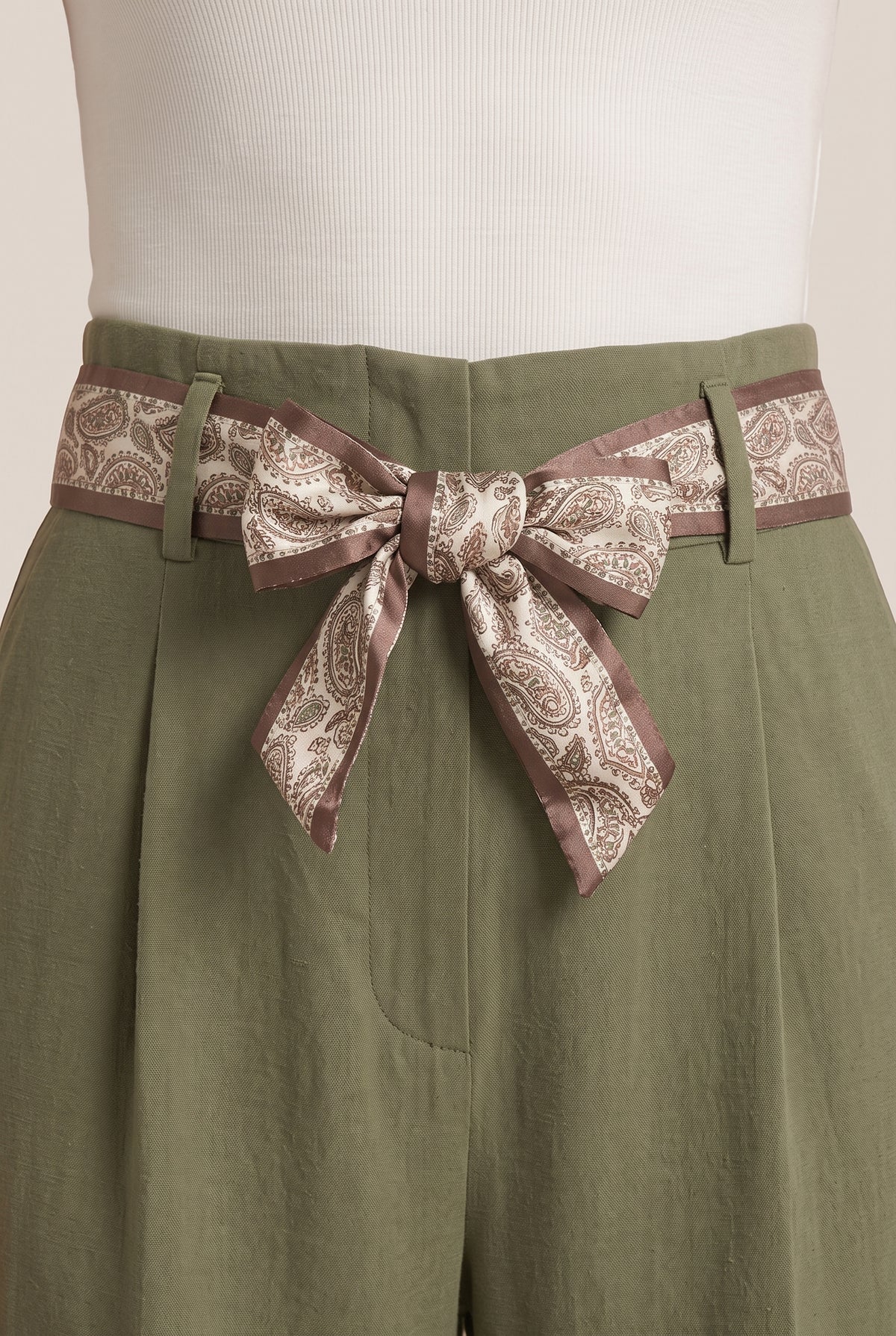 Tailored Trousers · Olive Green with Paisley Belt