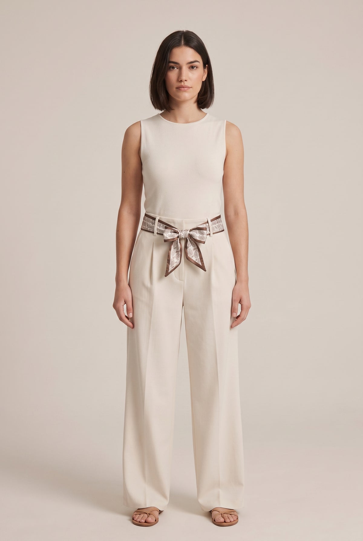 Pantaloni Wide Leg Crema - Vista frontale completa