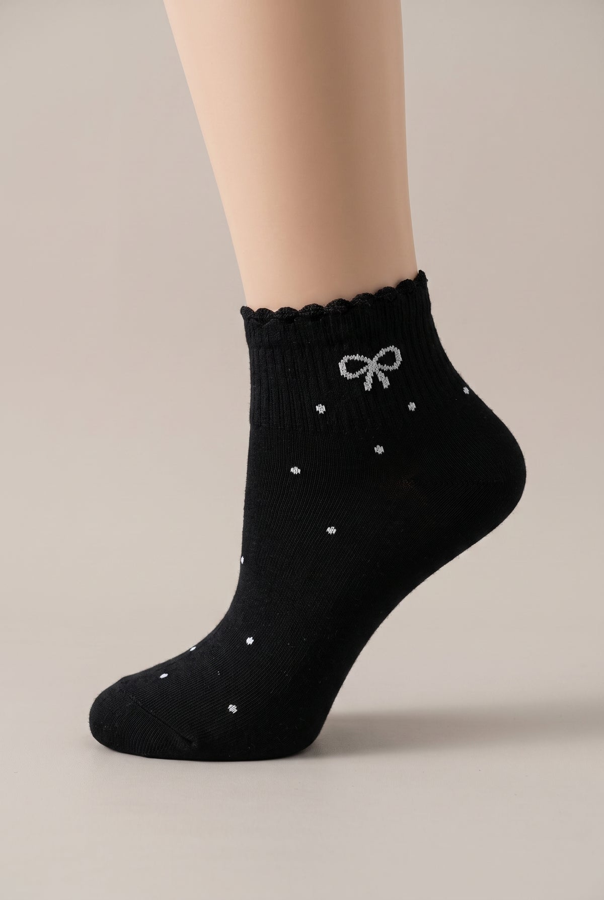 Calzini Con Fiocco - Grigio chiaro con pois neri