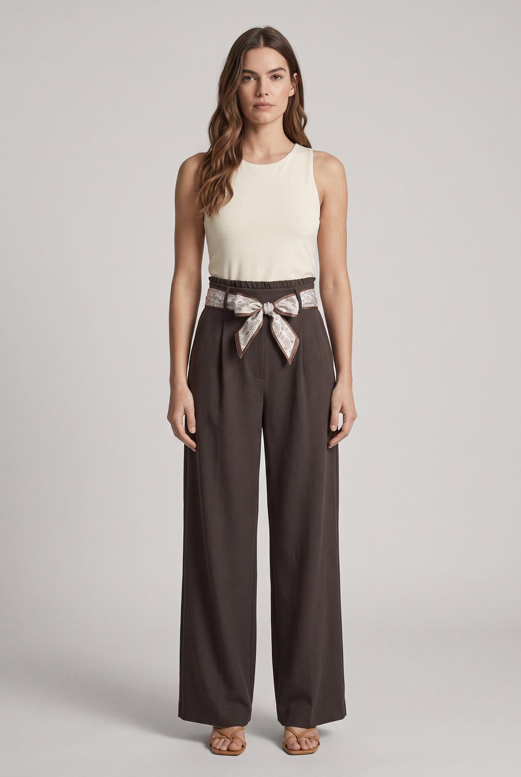 Tailored Trousers · Dark Brown with Paisley Belt