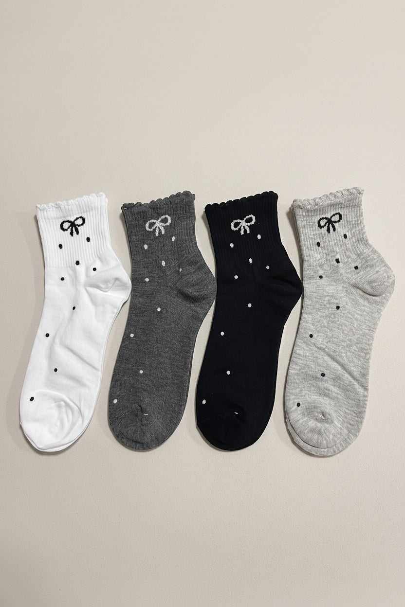 Ankle Socks with Bow and Polka Dots