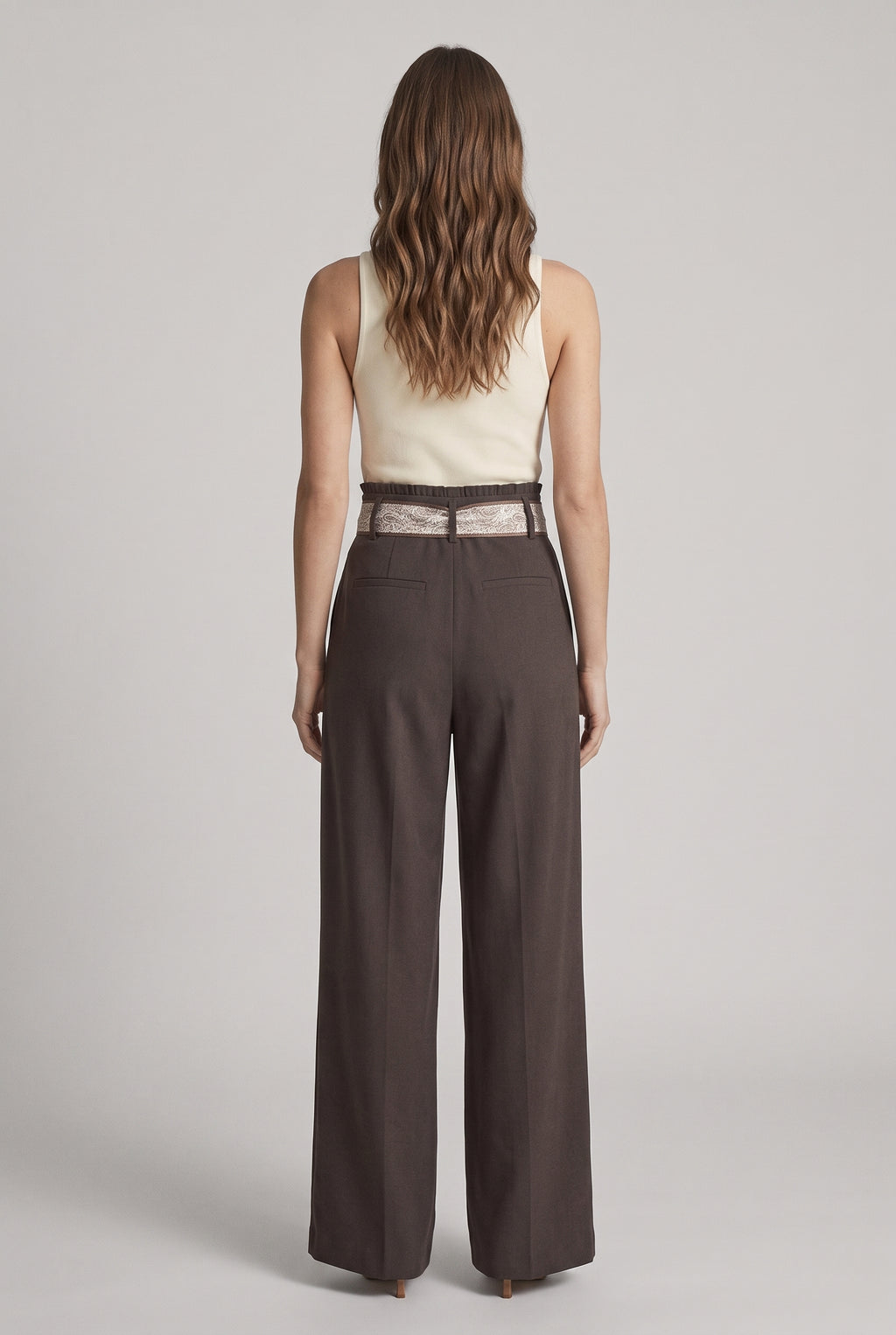 Tailored Trousers · Dark Brown with Paisley Belt