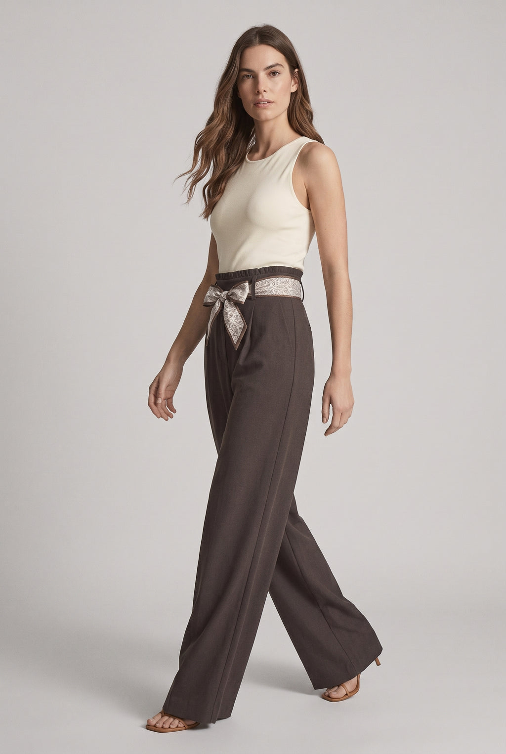Tailored Trousers · Dark Brown with Paisley Belt